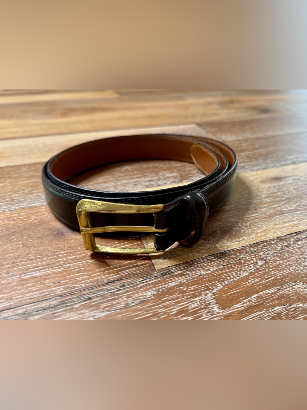 Cole Haan XL Men's Black Leather Belt with Gold Buckle